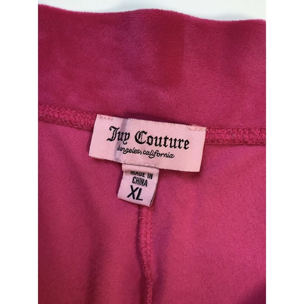 Juicy Couture Pink Velour Track Pants Rhinestone Logo Wide Leg XL - Picture 3 of 4